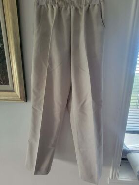 Beige Elastic-Waist Dress Pants